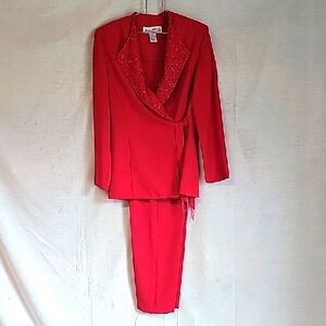 Vintage Jessica Howard Embellished Red Two-Piece Set With Side Tie